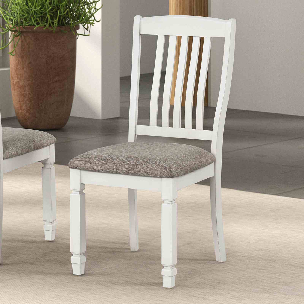 Farmhouse Style 2pc Side Chair Slat Back Upholstered Seat Rustic White Finish Dining Room Furniture
