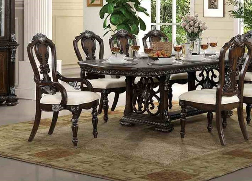 Traditional Style 2pc Side Chair Ornate Corbels Dark Brown Finish Dining Room