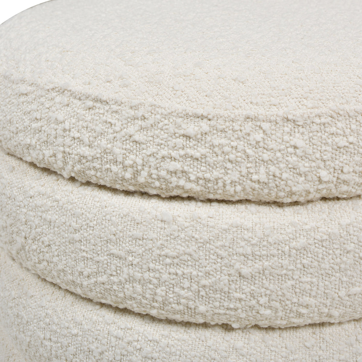Fuji 19" Oversized Round Storage Ottoman, Ivory White Boucle