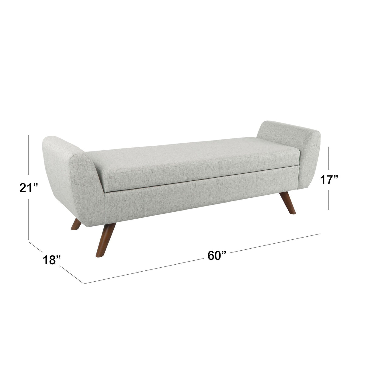 Rae Storage Bench Ottoman with Arms, Light Gray Woven Fabric, 60 Inch