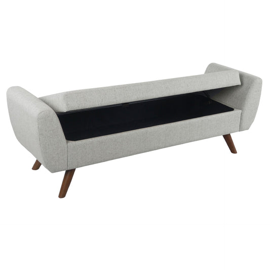 Rae Storage Bench Ottoman with Arms, Light Gray Woven Fabric, 60 Inch