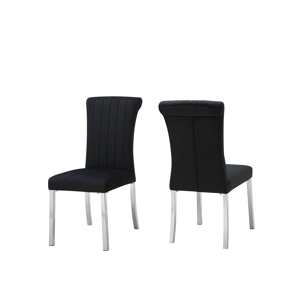 2p Side Chair Channel Tufted Back Seat Contemporary Black And Silver Finish Dining Furniture