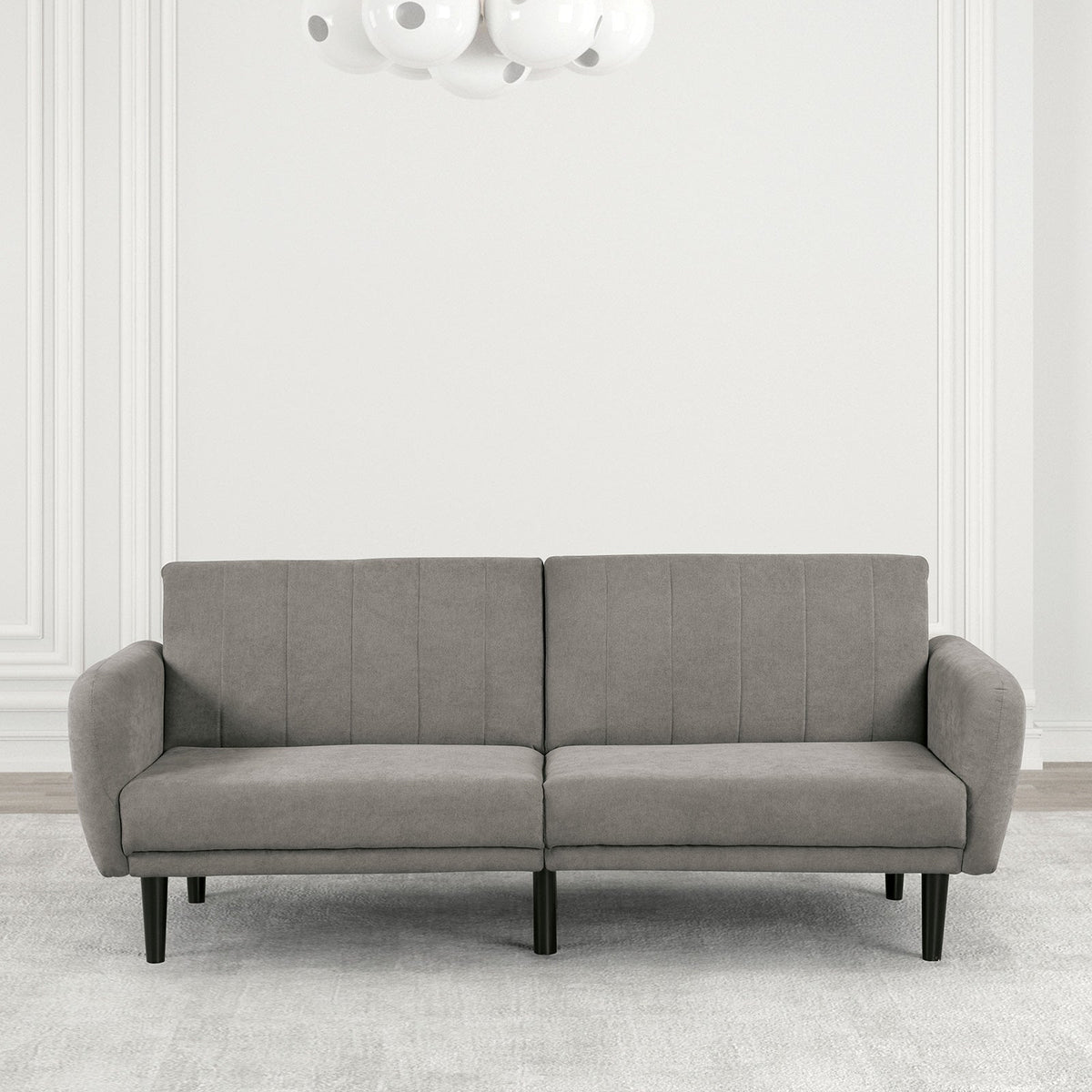 Futon Sofa Gray Color Converts into Bed Tufted Fabric Iron Leg Back Support 1pc Sofa Pocket Coil