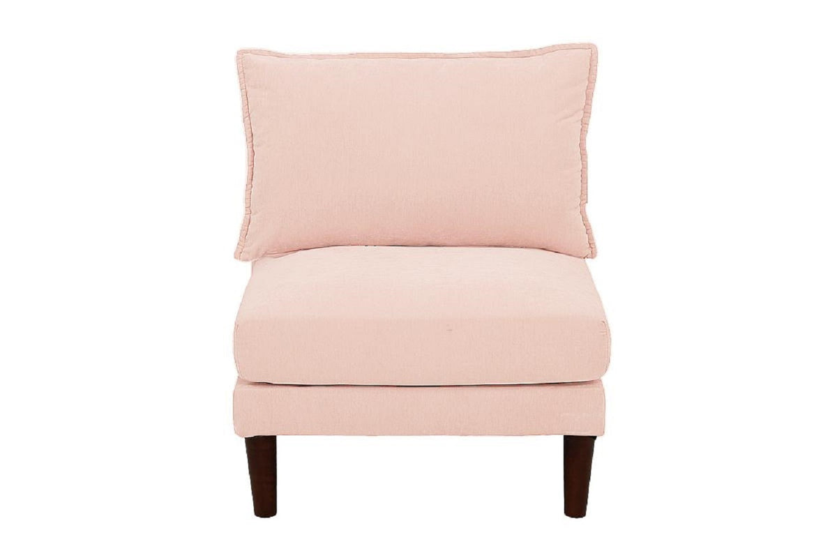 Beautiful Blush Pink Armless Chair Morgan Fabric 1pc Chair Pillow Soft Cushion Wood Legs Living Room Furniture