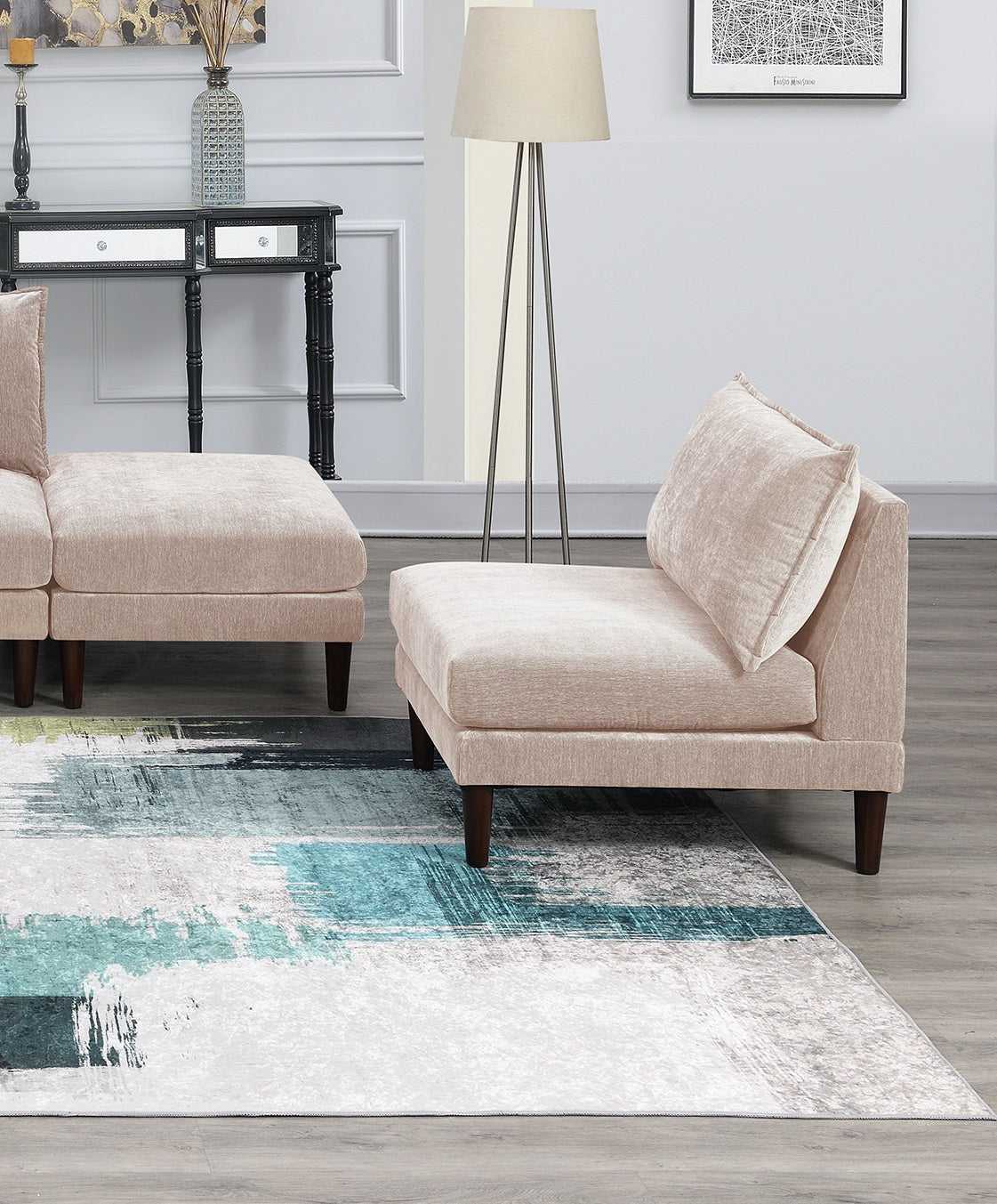 Beautiful Blush Pink Armless Chair Morgan Fabric 1pc Chair Pillow Soft Cushion Wood Legs Living Room Furniture