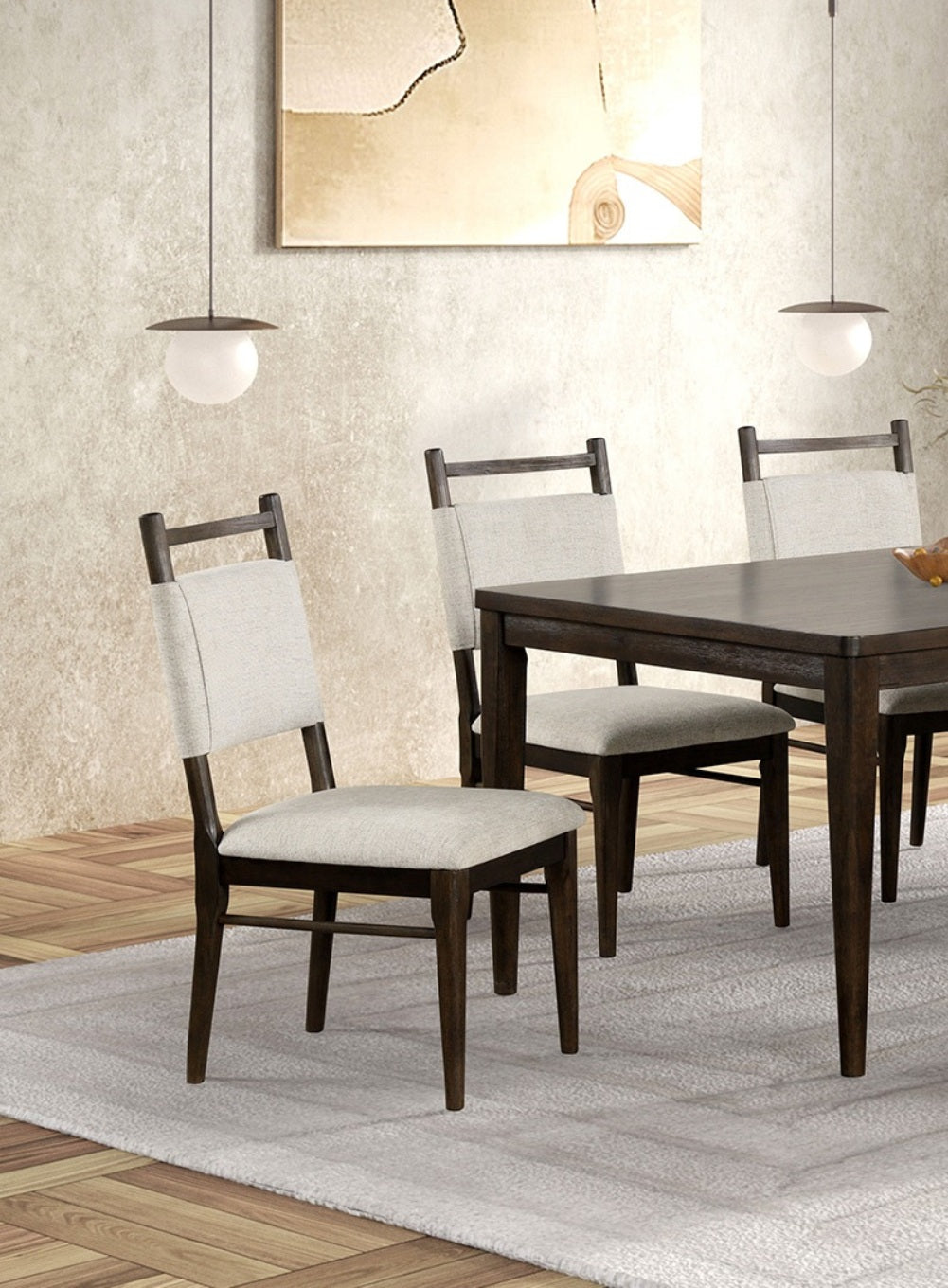 Dark Walnut Side Chairs Upholstered Seat 100% Polyester Kitchen Dining Room Set of 2pc Dining Chairs