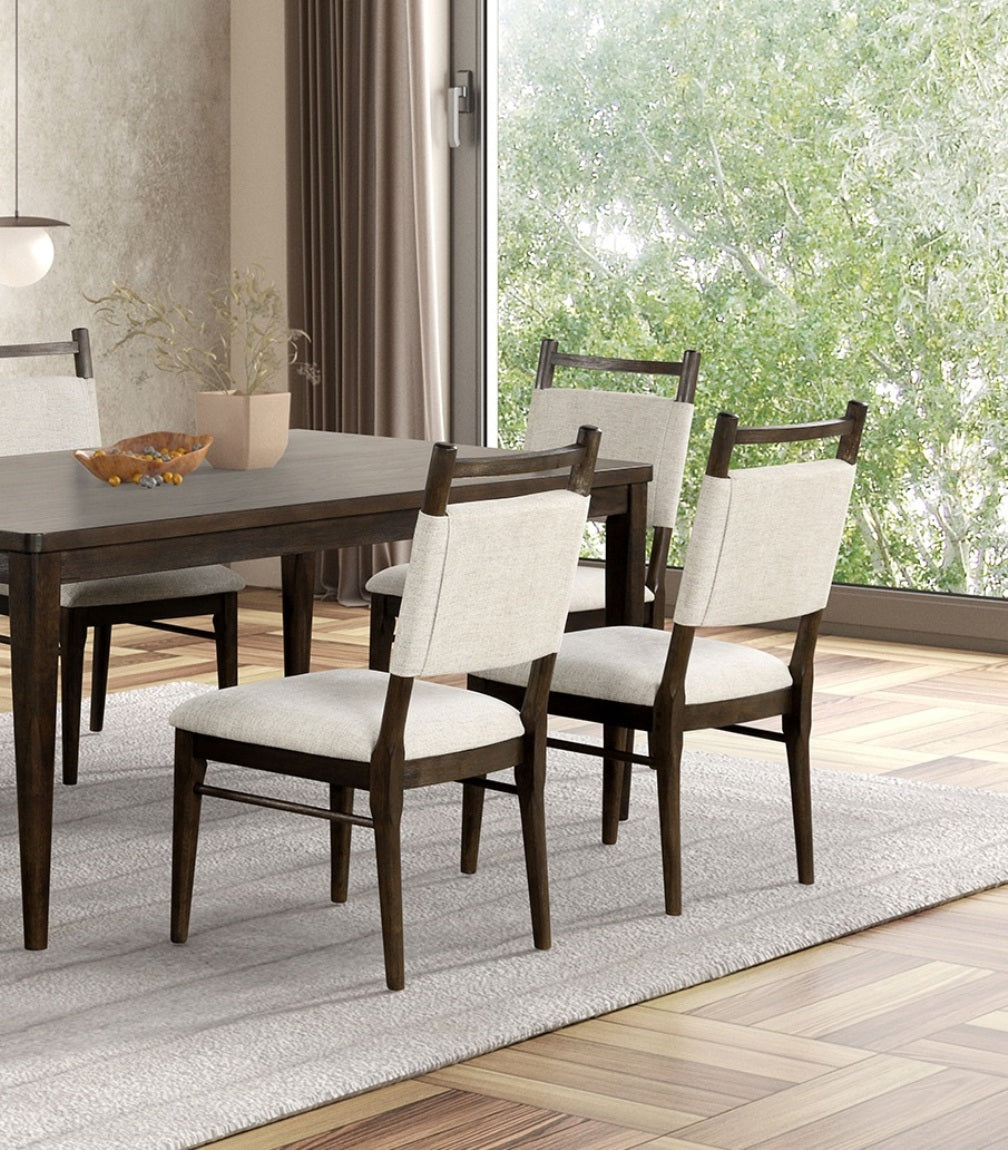 Dark Walnut Side Chairs Upholstered Seat 100% Polyester Kitchen Dining Room Set of 2pc Dining Chairs