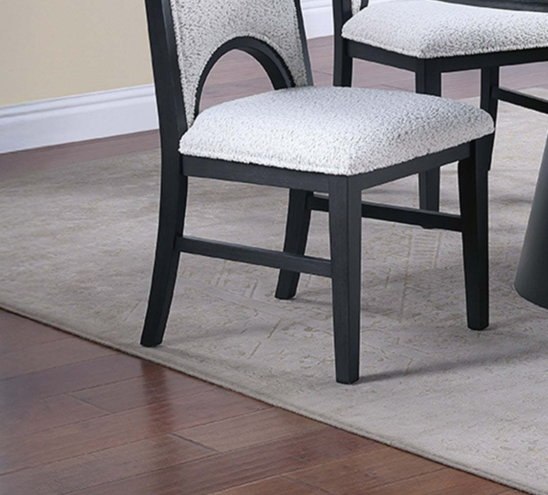 White Fabric Soft Cozy Texture 2pc Dining Chairs Upholstered Seat Back Unique Arched Cutout Chair