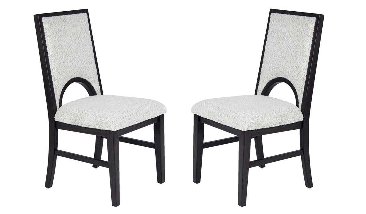 White Fabric Soft Cozy Texture 2pc Dining Chairs Upholstered Seat Back Unique Arched Cutout Chair