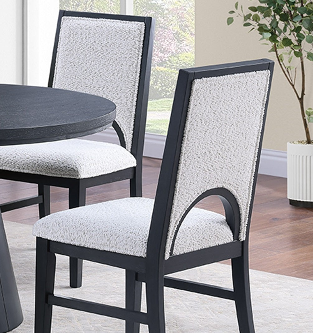 White Fabric Soft Cozy Texture 2pc Dining Chairs Upholstered Seat Back Unique Arched Cutout Chair