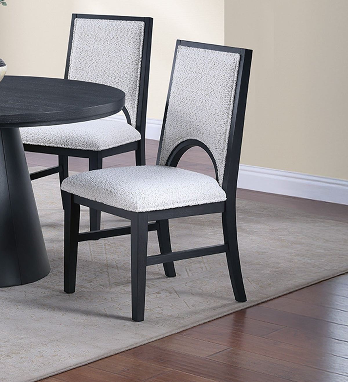 White Fabric Soft Cozy Texture 2pc Dining Chairs Upholstered Seat Back Unique Arched Cutout Chair