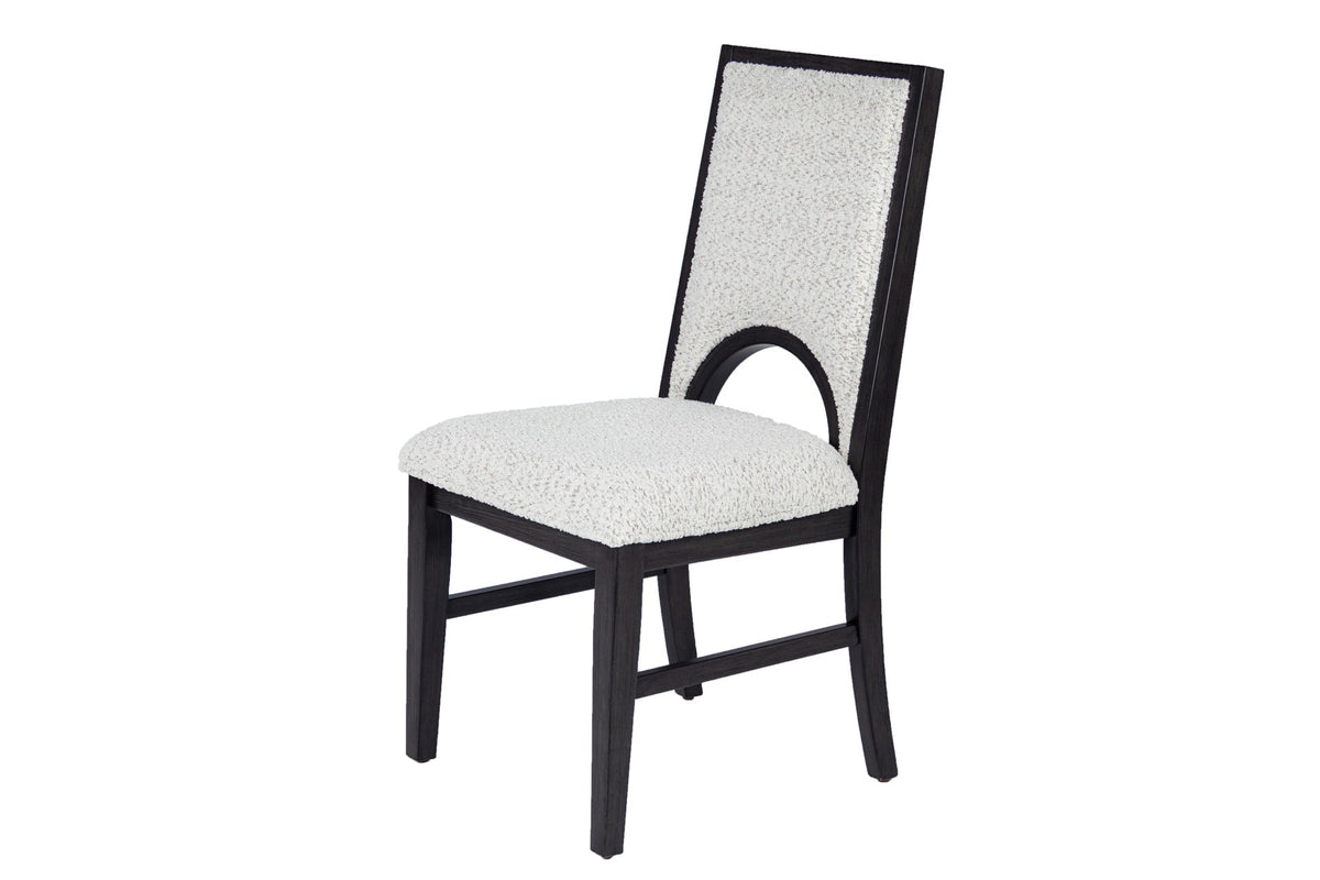 White Fabric Soft Cozy Texture 2pc Dining Chairs Upholstered Seat Back Unique Arched Cutout Chair