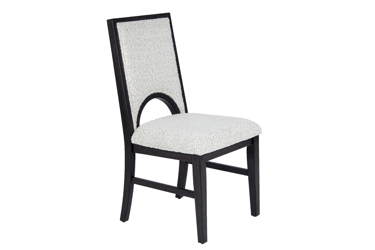 White Fabric Soft Cozy Texture 2pc Dining Chairs Upholstered Seat Back Unique Arched Cutout Chair