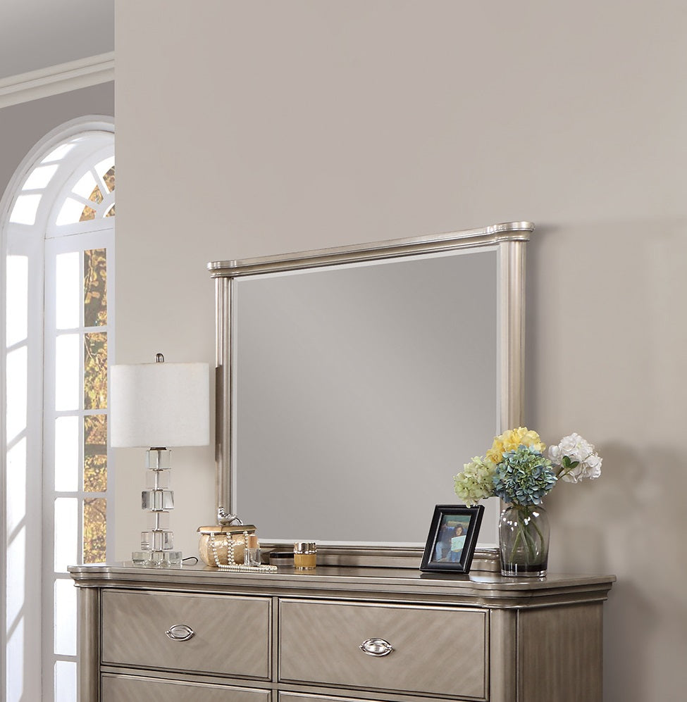 Luxury Antique Silver / Champagne Finish Dresser w Mirror Storage Space Drawers Bedroom Furniture