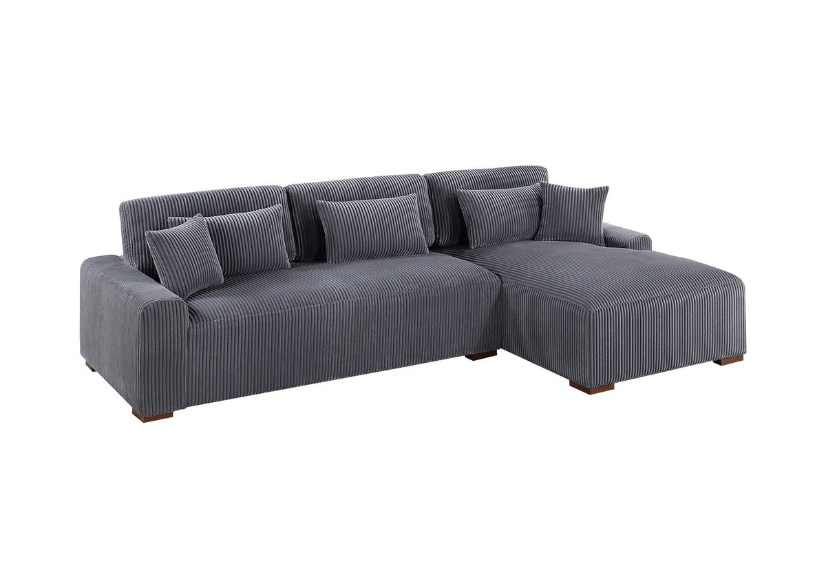 Modern 2pc Sectional Set XL Plush Corduroy Fabric Dark Gray LAF Sofa RAF Chaise Living Room Couch