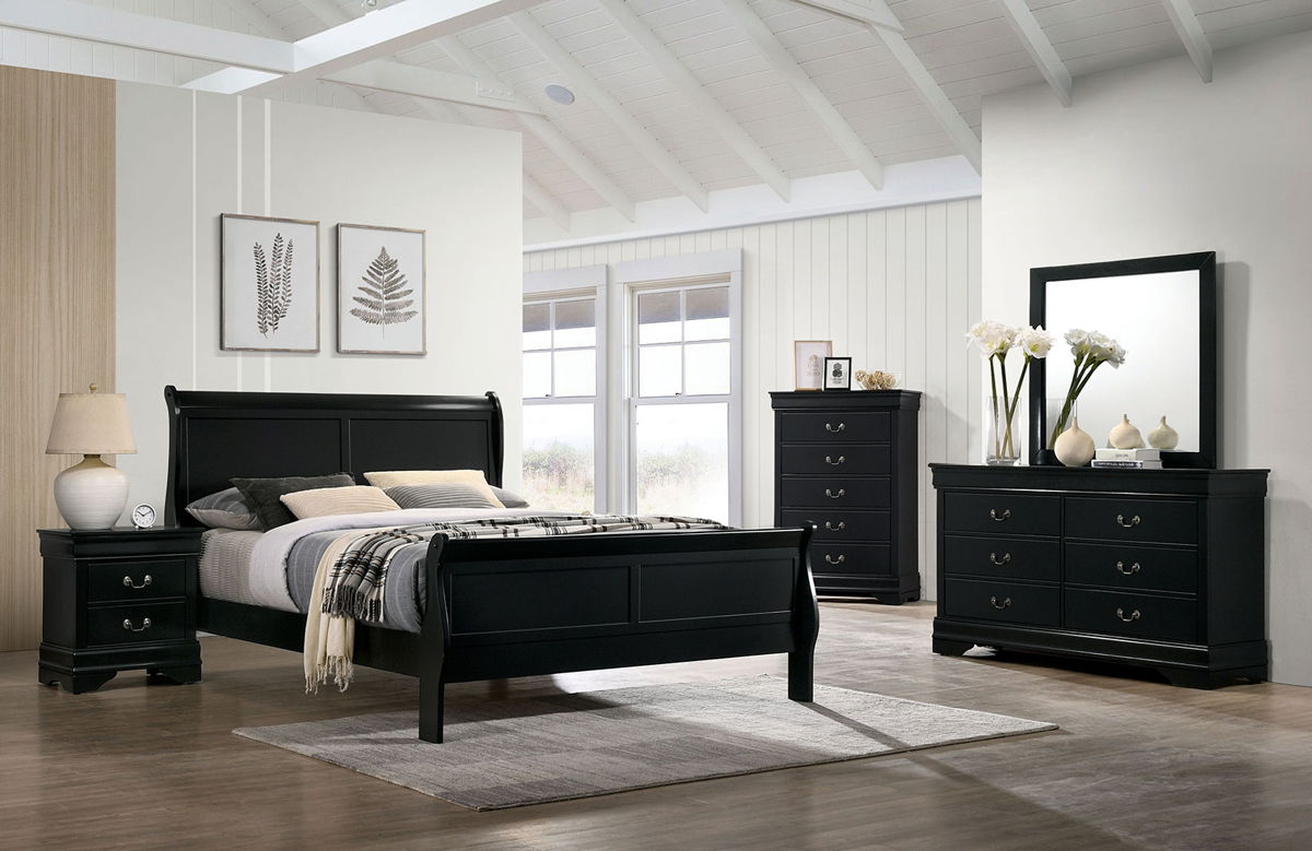 1pc Nightstand Black Louis Philippe Solid wood English Dovetail Construction Antique Nickle Hanging Pulls