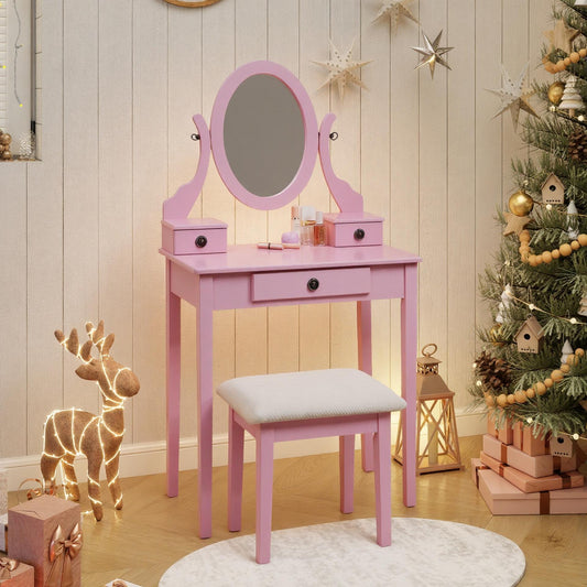 Moniys Wood Moniya Makeup Vanity Table and Stool Set, Pink