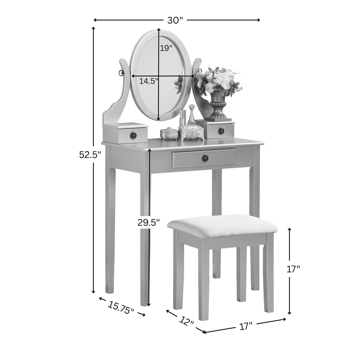 Moniys Wood Moniya Makeup Vanity Table and Stool Set, Rose Gold