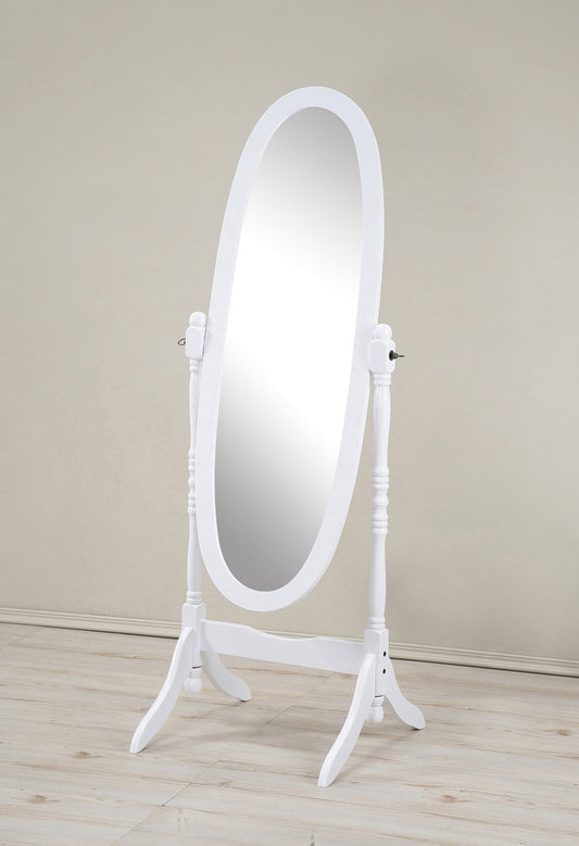Traditional Queen Anna Style Wood Floor Cheval Mirror, White Finish