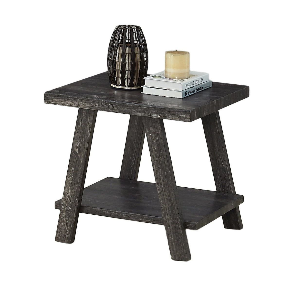 Athens Contemporary Replicated Wood Shelf End Table in Charcoal Finish