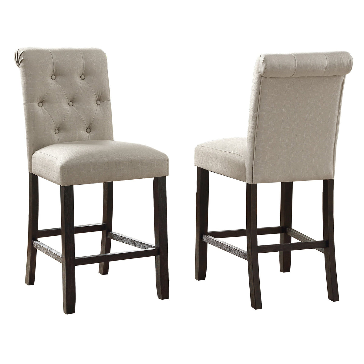 Leviton Solid Wood Tufted Asons Counter Height Stool, Set of 2, Tan