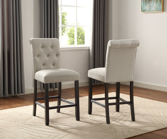 Leviton Solid Wood Tufted Asons Counter Height Stool, Set of 2, Tan