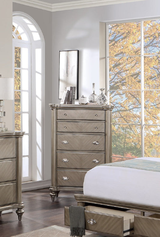 Luxury Classic Antique Silver / Champagne Finish 1pc Chest of Drawers Storage Space Bedroom Furniture