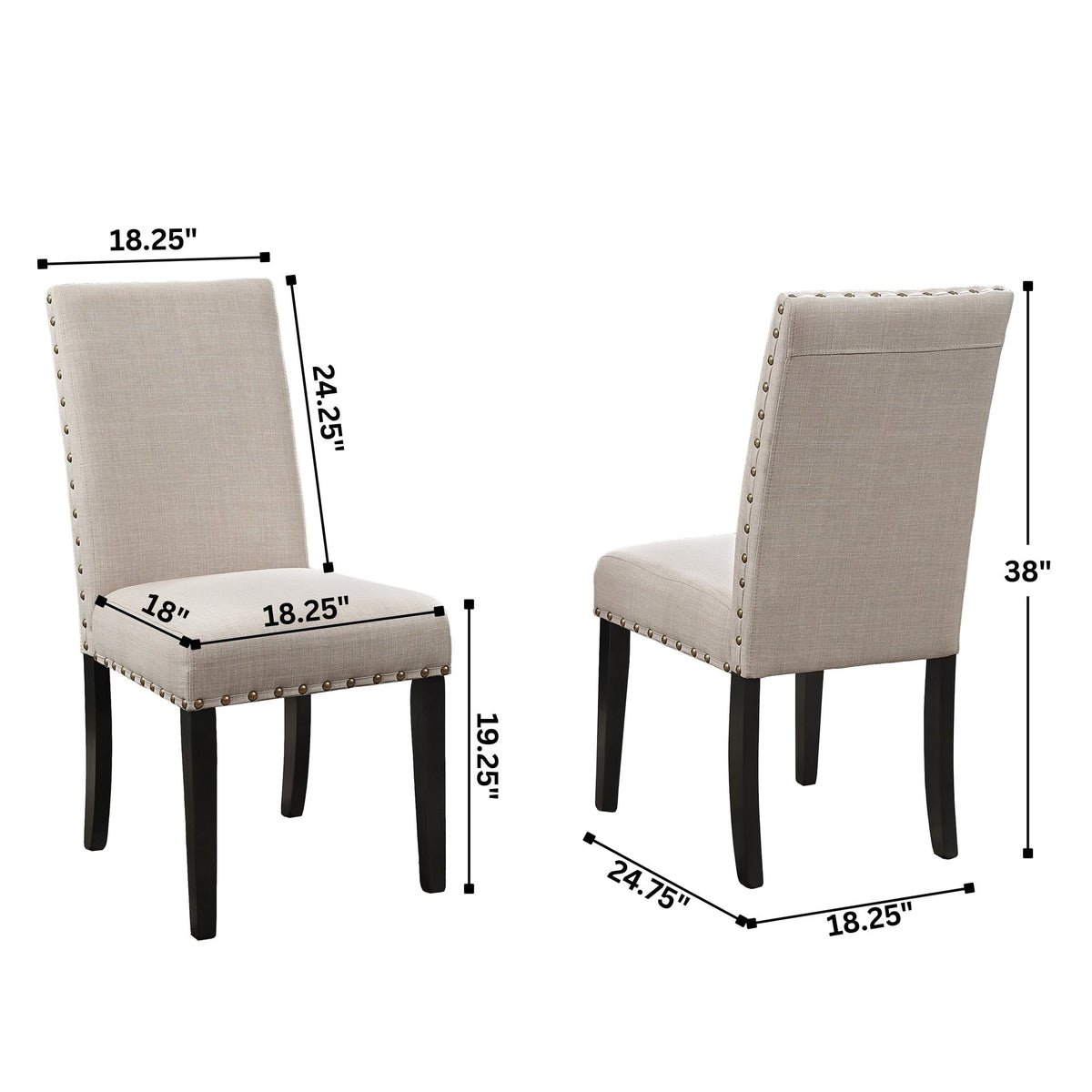 Biony Fabric Dining Chairs with Nailhead Trim, Set of 2, Tan