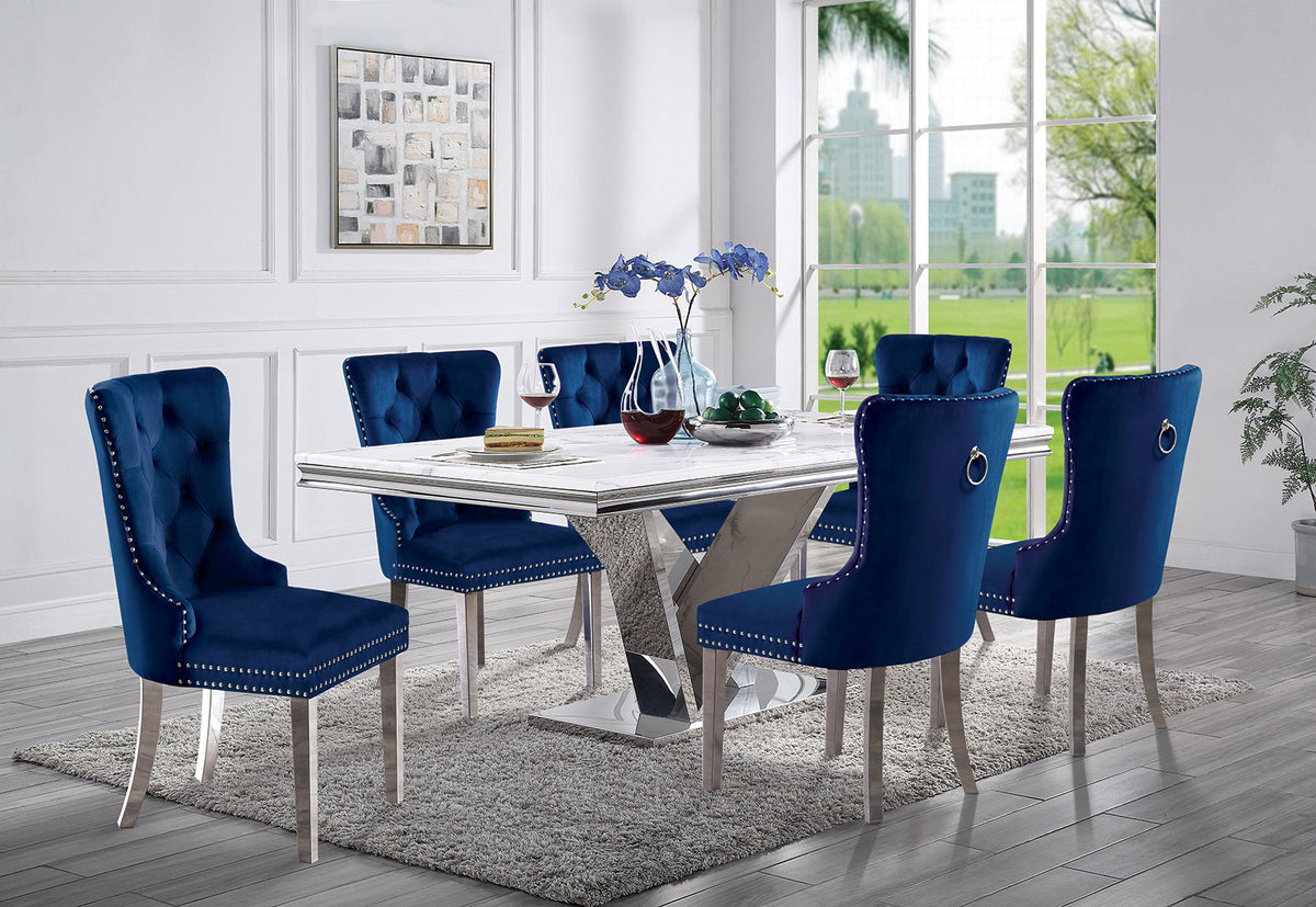 Contemporary Blue Color Flannelette 2pcs Side Chairs Button-Tufted Upholstered Dining Chairs Wingback Design Furniture Set