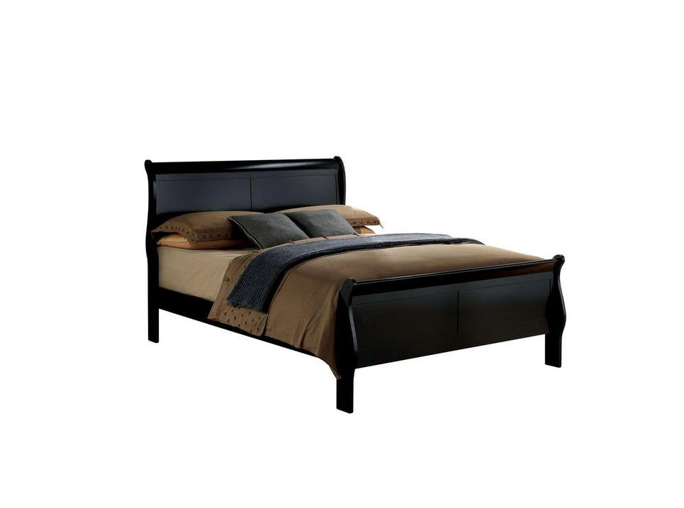 Queen Size Bed Black Louis Phillipe Solidwood 1pc Bed Bedroom Sleigh Bed Contemporary Style