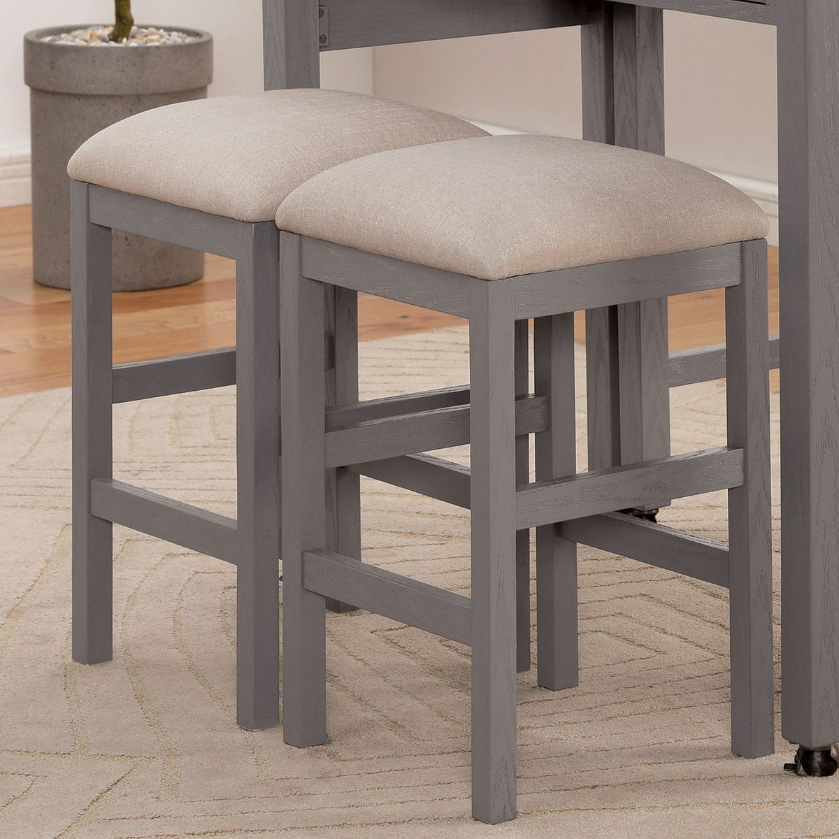 Rustic 5pc Dining Set Counter Height Dining Table w Storage drawer Faux Marble Top 4x Stools Light Gray Dining Room Furniture