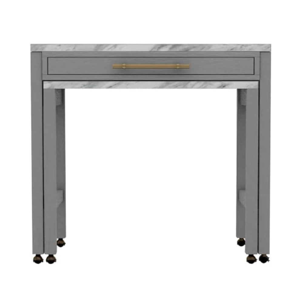 Rustic 5pc Dining Set Counter Height Dining Table w Storage drawer Faux Marble Top 4x Stools Light Gray Dining Room Furniture