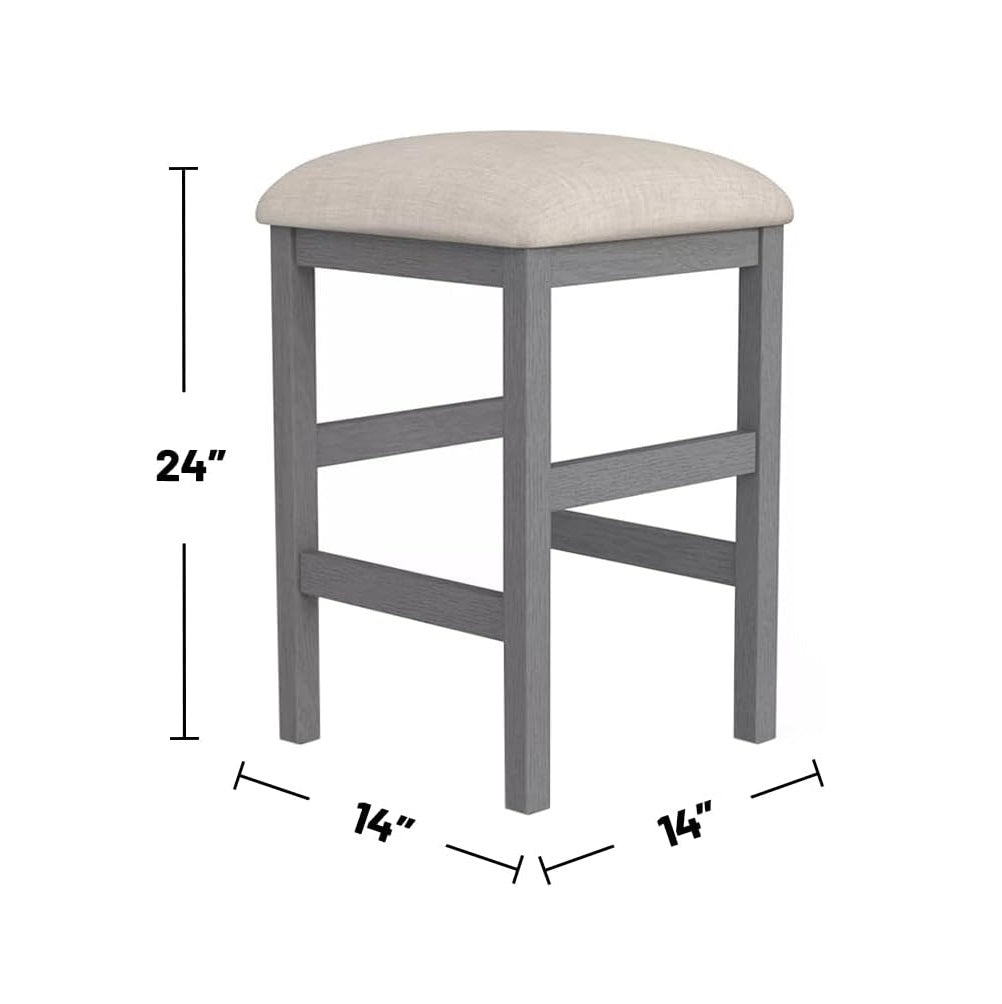 Rustic 5pc Dining Set Counter Height Dining Table w Storage drawer Faux Marble Top 4x Stools Light Gray Dining Room Furniture