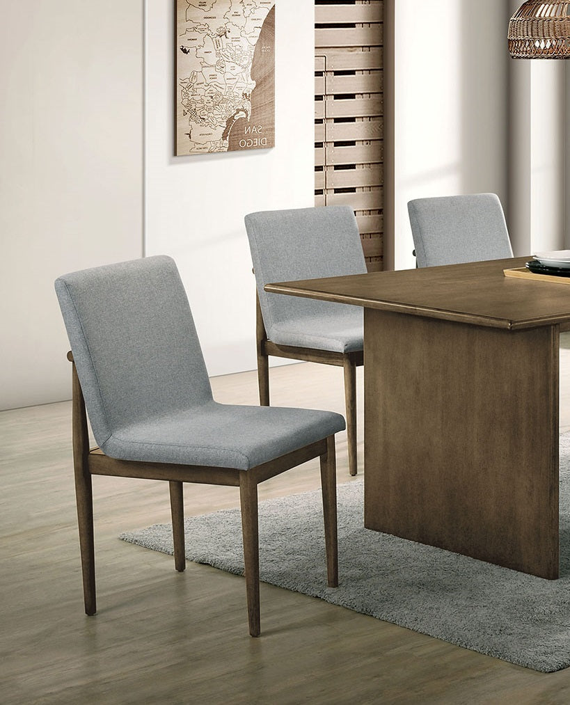 Natural Tone Frame Light Gray Fabric Set of 2pc Side Chairs Dining Room Furniture Chair Upholstered Seat
