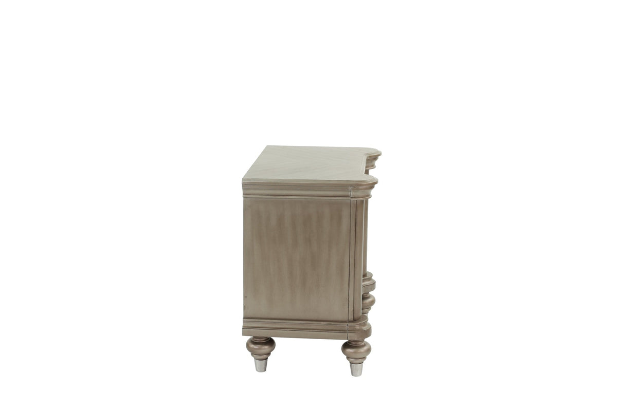 Luxury Classic Antique Silver / Champagne Finish 1pc Nightstand Storage Space Bedside Table Bedroom Furniture