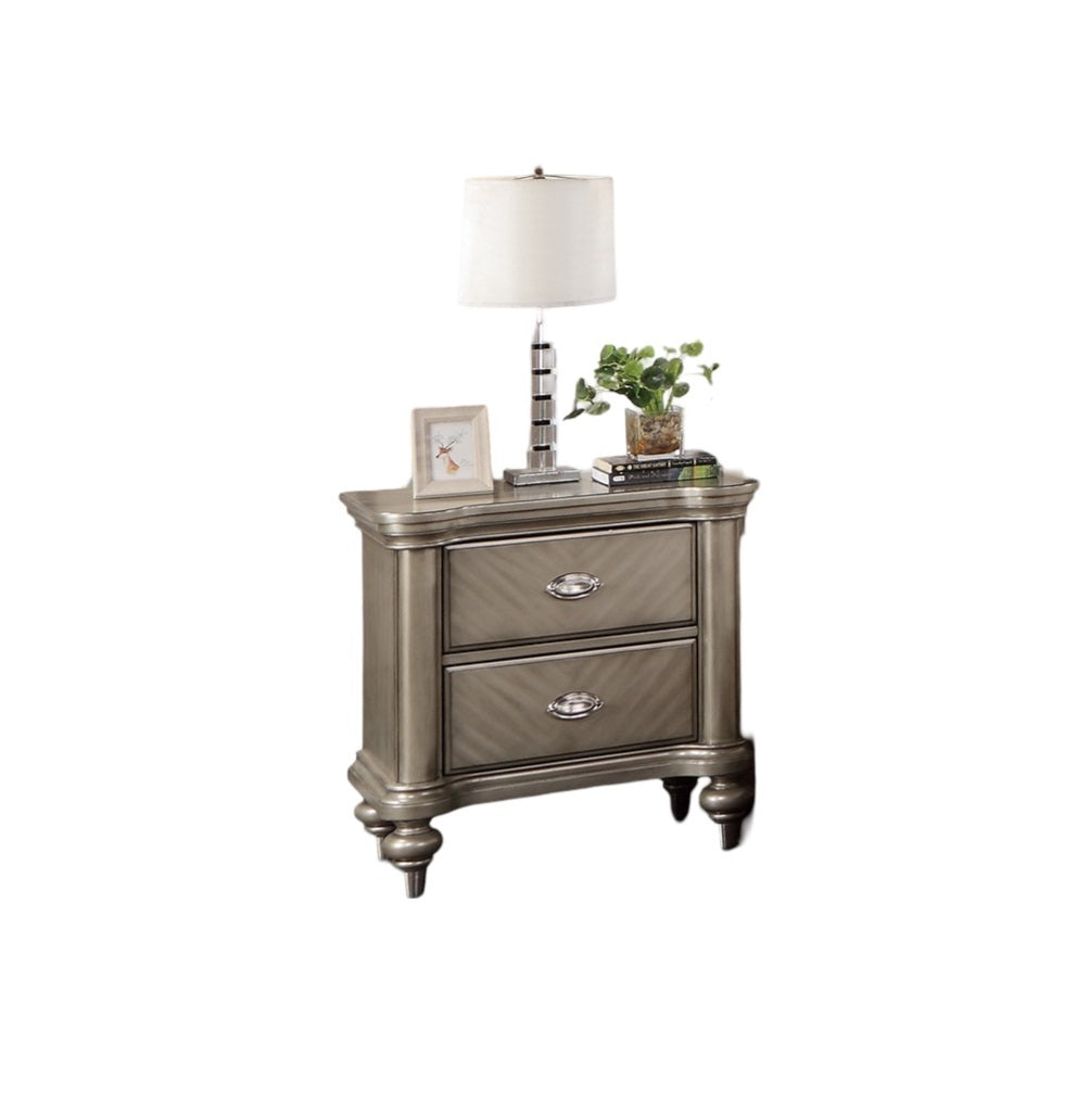 Luxury Classic Antique Silver / Champagne Finish 1pc Nightstand Storage Space Bedside Table Bedroom Furniture
