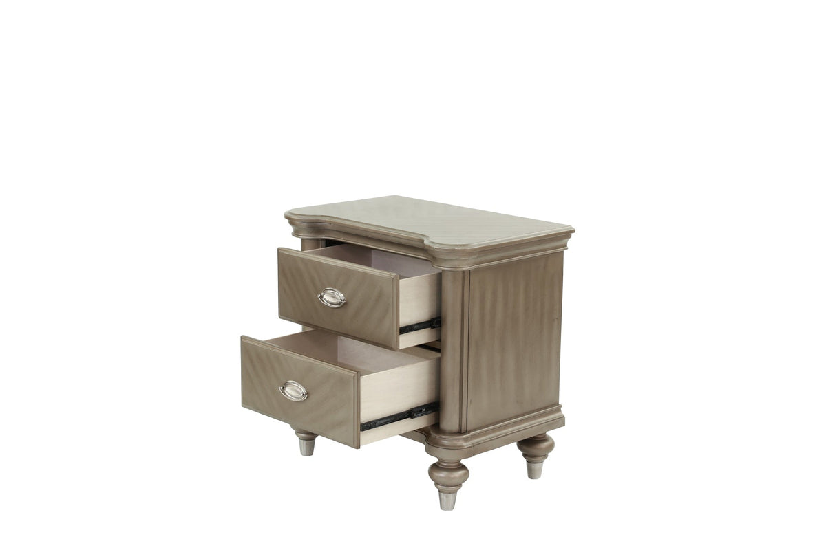 Luxury Classic Antique Silver / Champagne Finish 1pc Nightstand Storage Space Bedside Table Bedroom Furniture