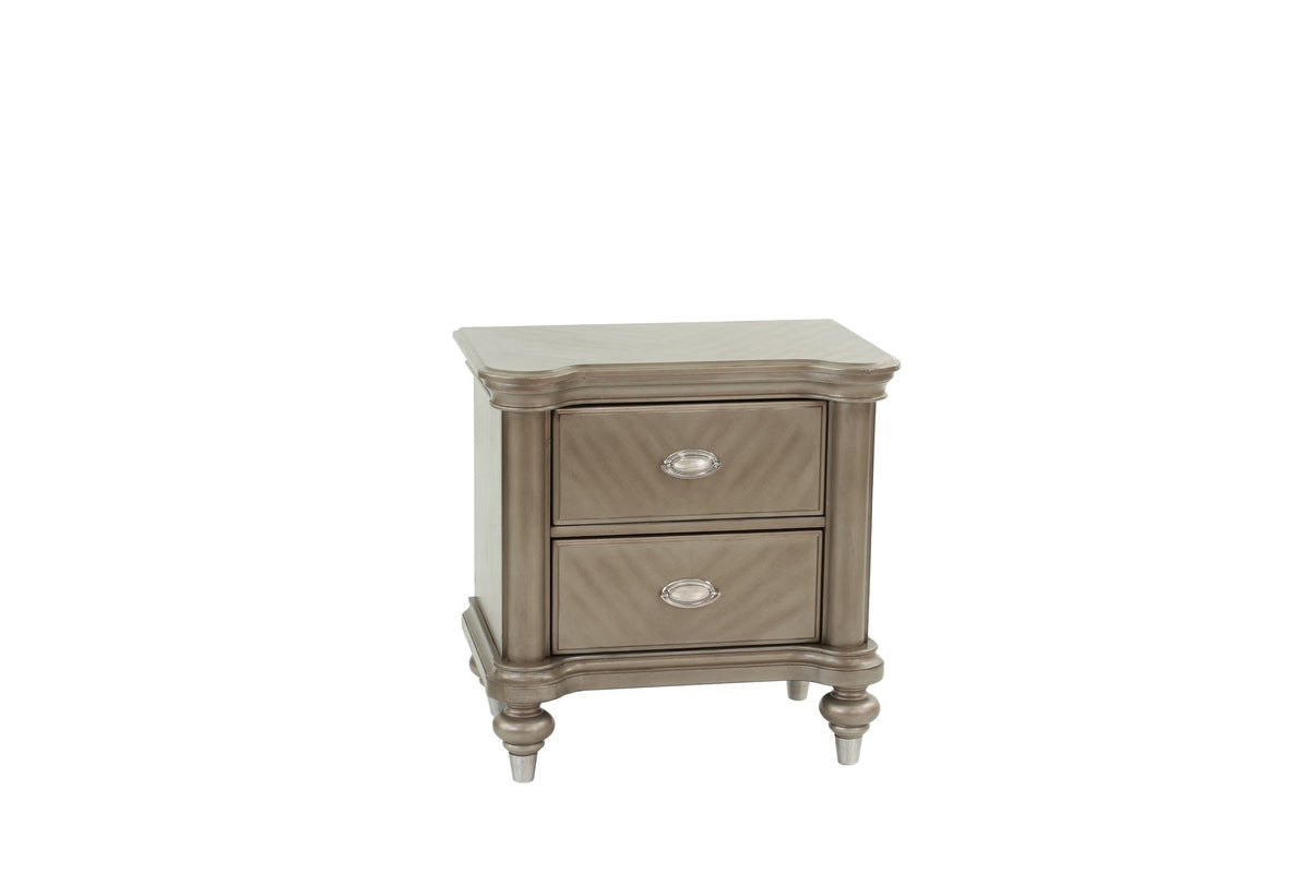 Luxury Classic Antique Silver / Champagne Finish 1pc Nightstand Storage Space Bedside Table Bedroom Furniture