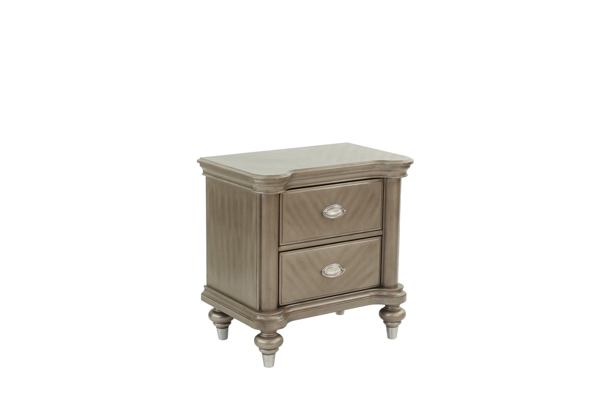 Luxury Classic Antique Silver / Champagne Finish 1pc Nightstand Storage Space Bedside Table Bedroom Furniture