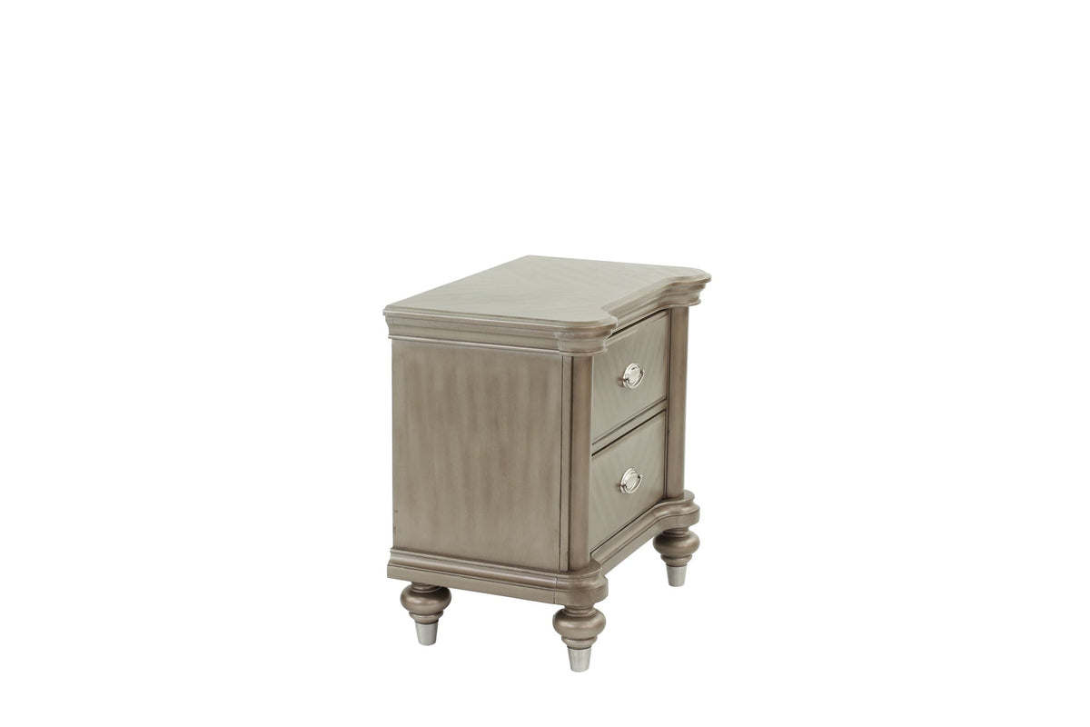 Luxury Classic Antique Silver / Champagne Finish 1pc Nightstand Storage Space Bedside Table Bedroom Furniture
