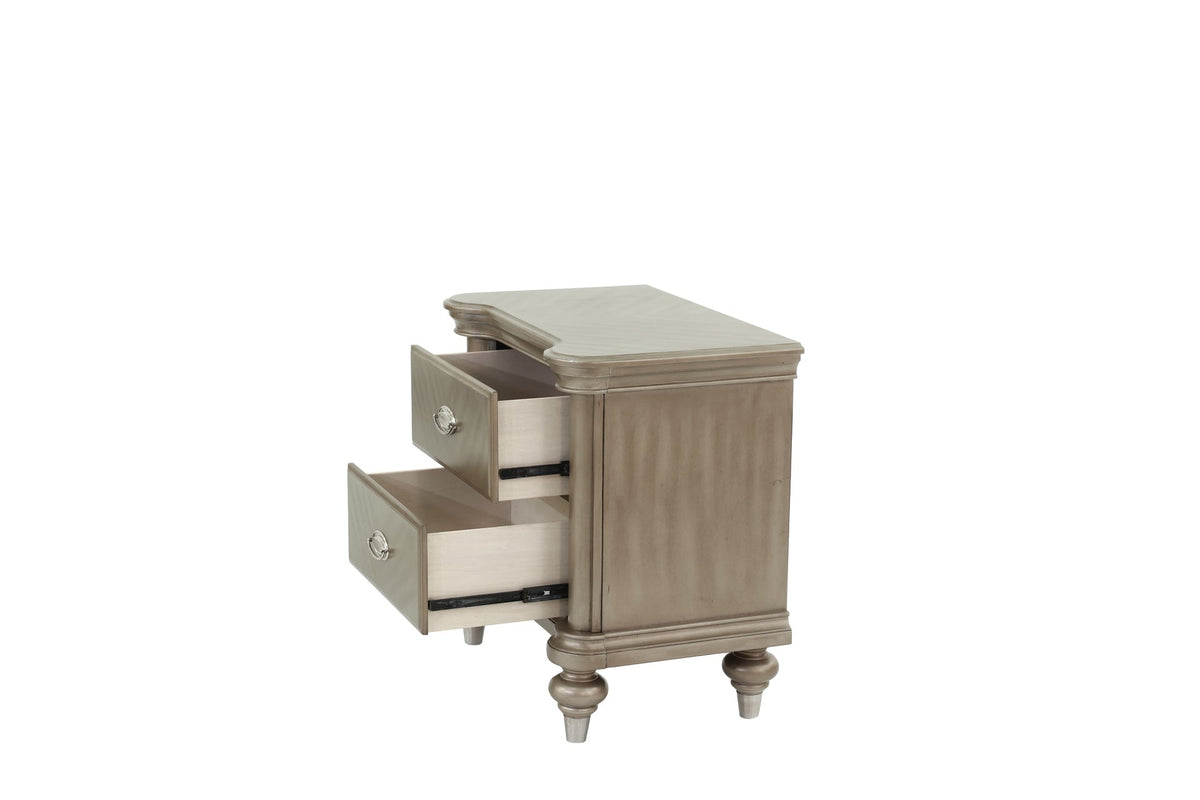 Luxury Classic Antique Silver / Champagne Finish 1pc Nightstand Storage Space Bedside Table Bedroom Furniture