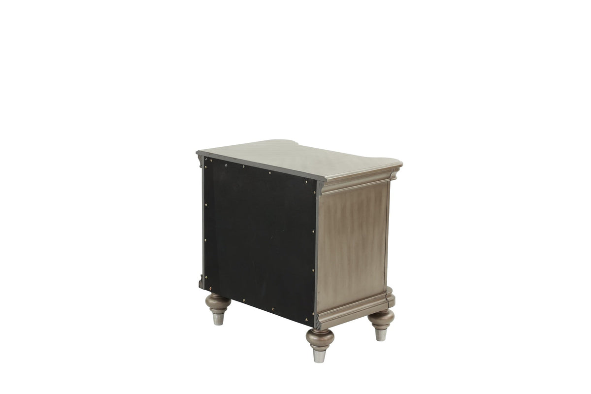 Luxury Classic Antique Silver / Champagne Finish 1pc Nightstand Storage Space Bedside Table Bedroom Furniture