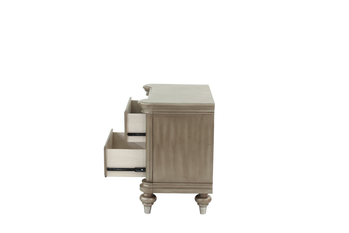 Luxury Classic Antique Silver / Champagne Finish 1pc Nightstand Storage Space Bedside Table Bedroom Furniture