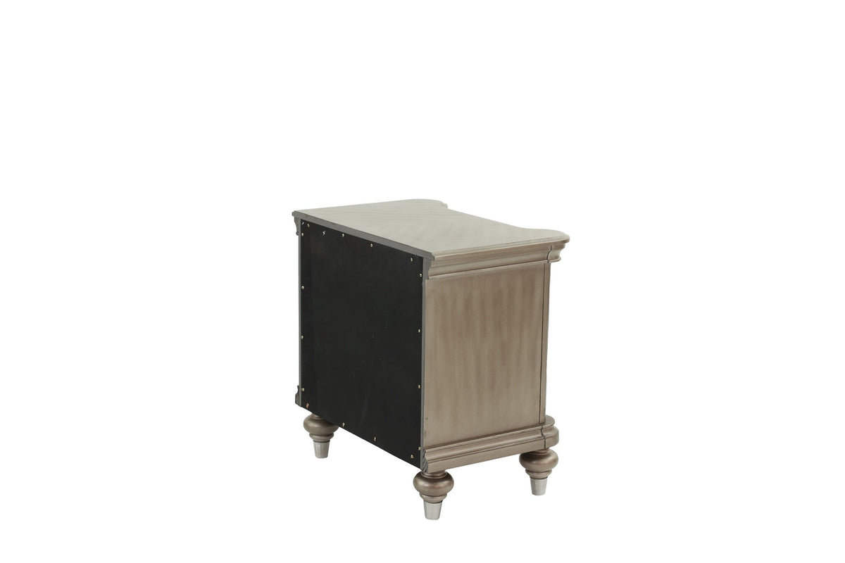 Luxury Classic Antique Silver / Champagne Finish 1pc Nightstand Storage Space Bedside Table Bedroom Furniture