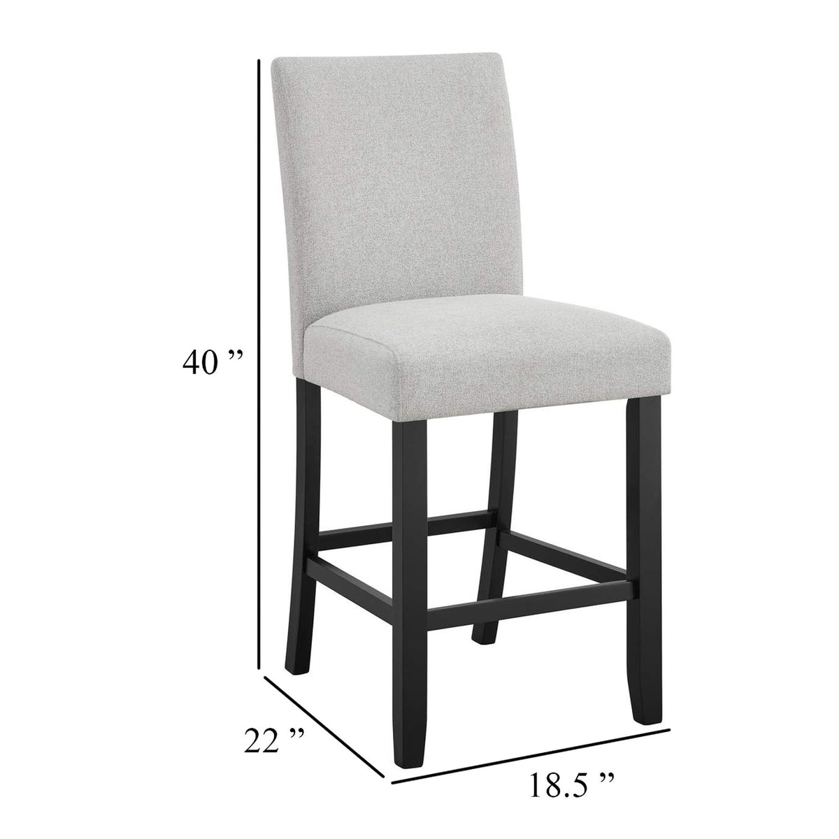 Riac Set of 2 Counter Height Chairs, Black Wood, Dove Gray Fabric Seat