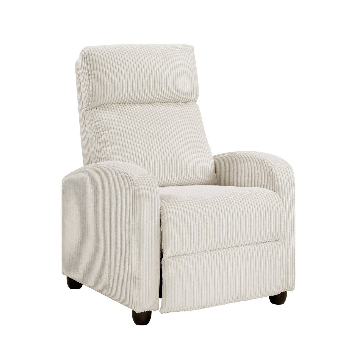 Modern Push Back Recliner Chair Beige Soft Corduroy Upholstery Comfort Solid Wood Living Room Furniture 1pc