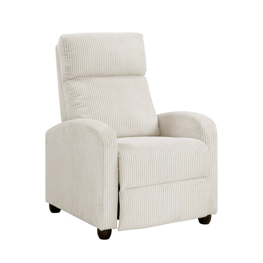 Modern Push Back Recliner Chair Beige Soft Corduroy Upholstery Comfort Solid Wood Living Room Furniture 1pc