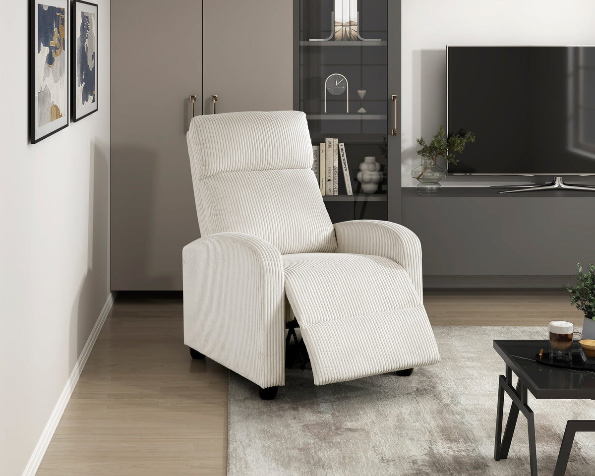 Modern Push Back Recliner Chair Beige Soft Corduroy Upholstery Comfort Solid Wood Living Room Furniture 1pc