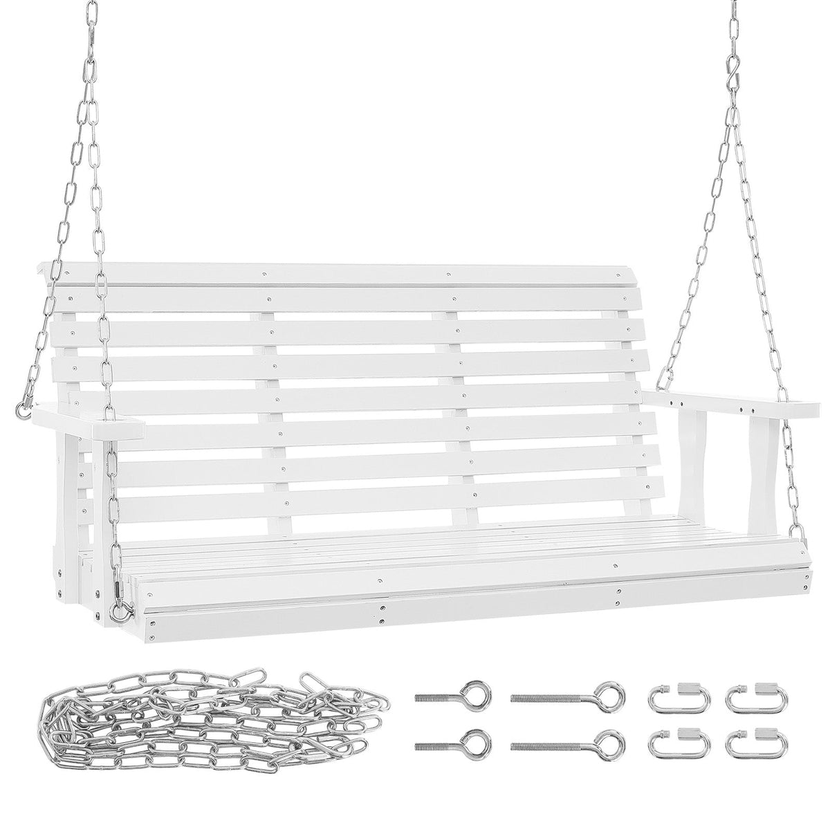 Wooden Porch Swing 4.5 ft, Patio bench swing for Courtyard & Garden, Upgraded 880 lbs Strong Load Capacity, Heavy Duty Swing Chair Bench with Hanging Chains for Outdoors, White