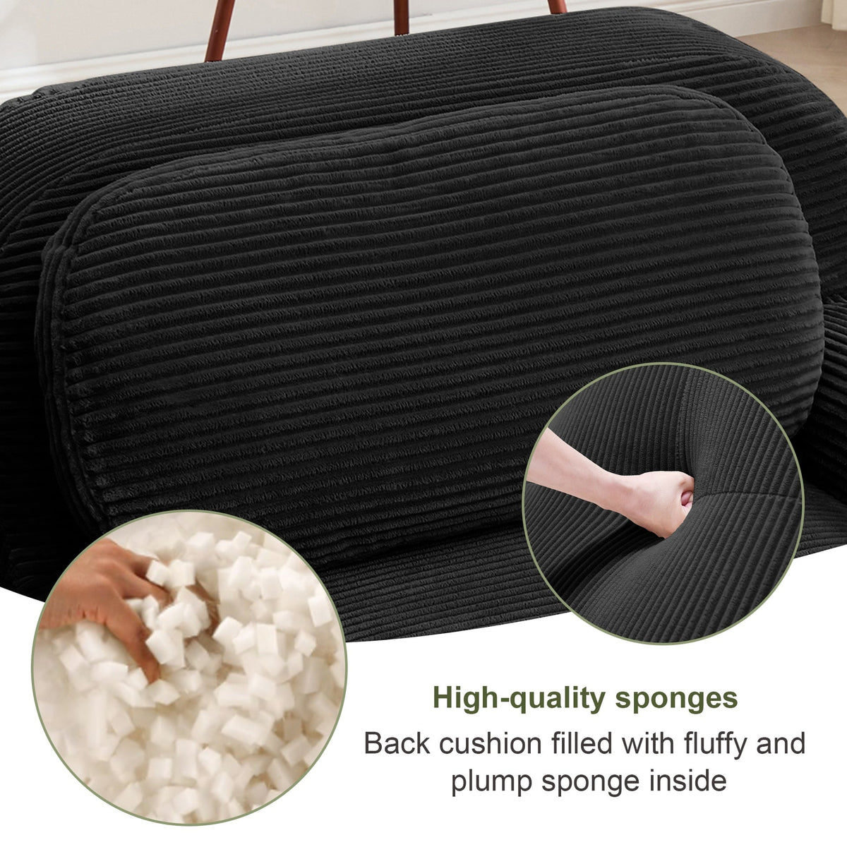 82'' L-shaped sofa in softCorduroy Fabric fabric modular design multiple combinations curved armrests no assembly required high-resilience sponge suitable for living rooms rest areas bedroom,Black